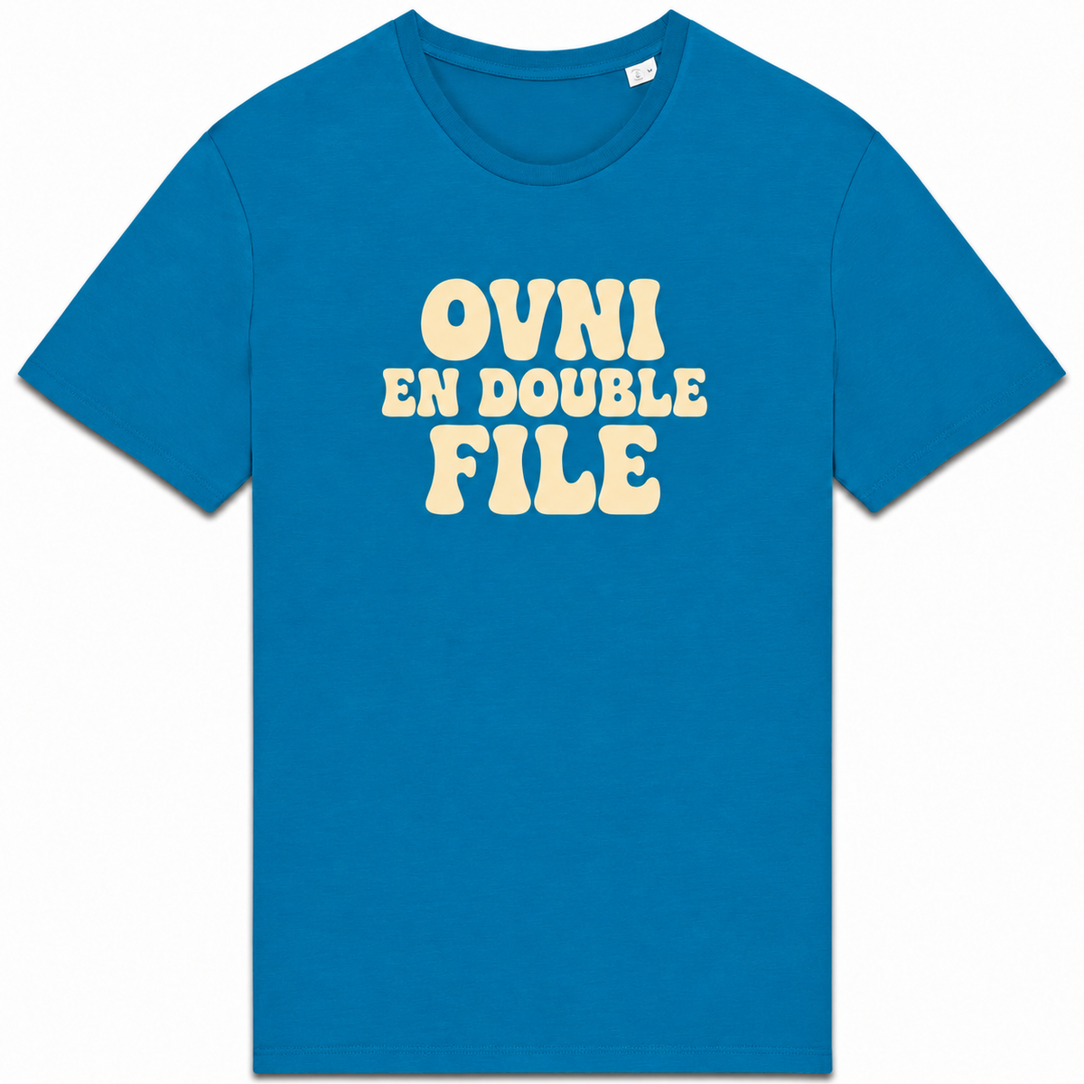 T-shirt OVNI en double file, aplat bleu