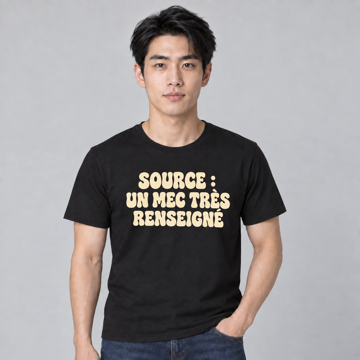 T-shirt Source : un mec très renseigné porté par H02, coloris noir